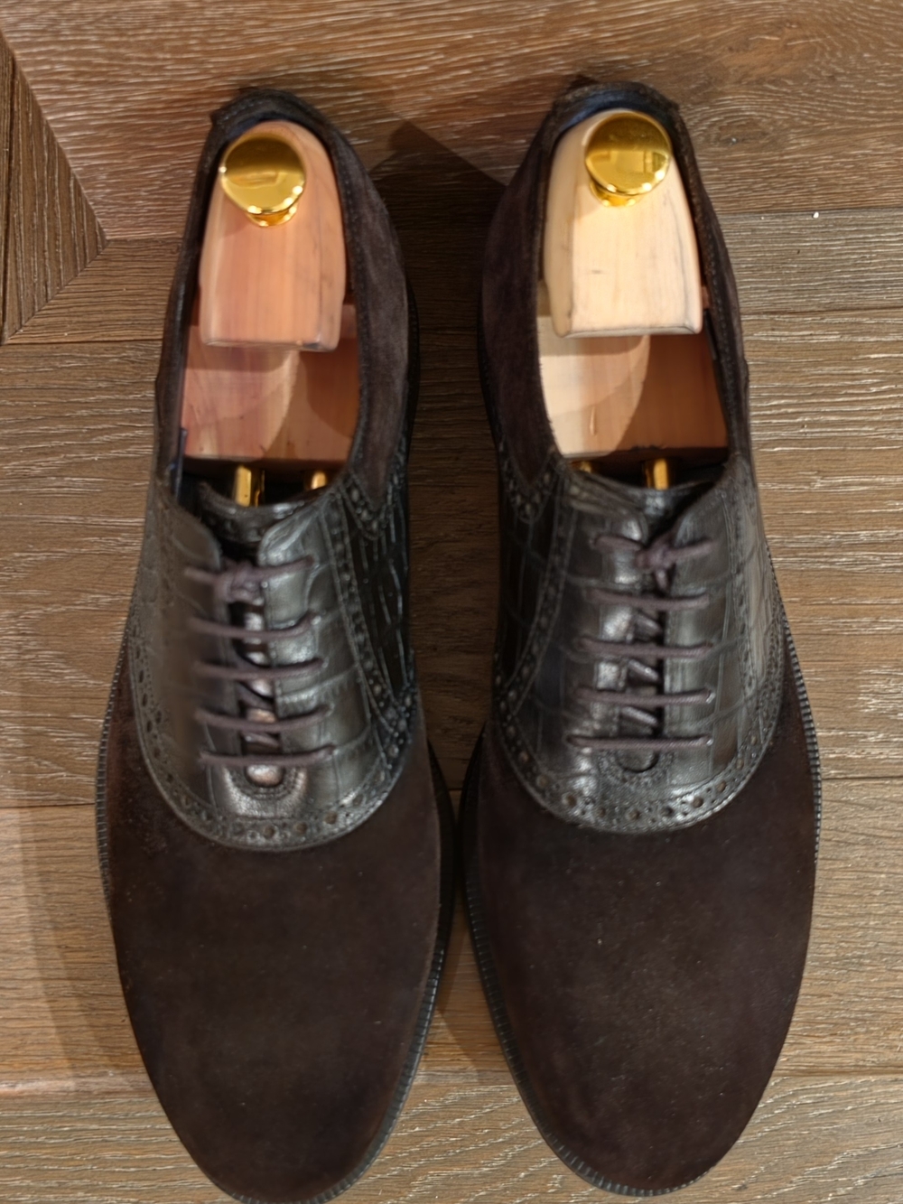 Cole Haan Dark Brown Suede & Leather Brogue Oxfords, great for casual wear.
